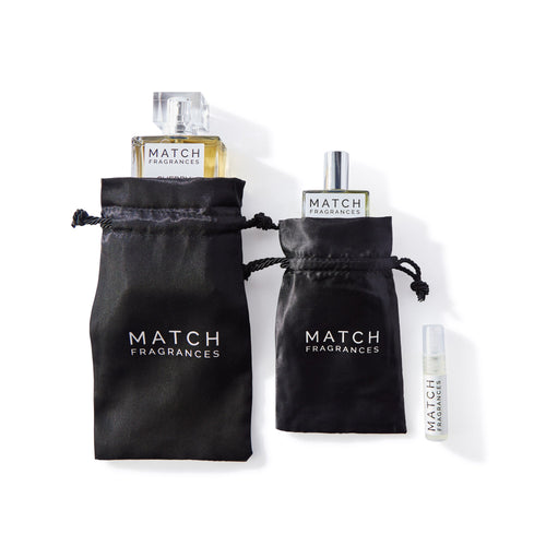 Three fragrance bottle sizes—5ml, 30ml, and 100ml—showcasing the available size options.